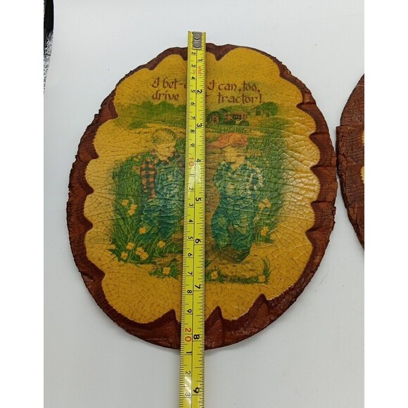 Wintermute Oval Wood Slice Wall Plaque Boys Kids Tractor Truck Farm Country Vtg - Picture 11 of 14